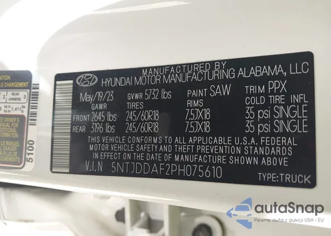 2023 Hyundai Santa Cruz Sel Premium z USA, uszkodzony, nr VIN 5NTJDDAF2PH075610